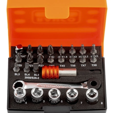Bahco 1/4" standard bits- og topsæt 26 dele 