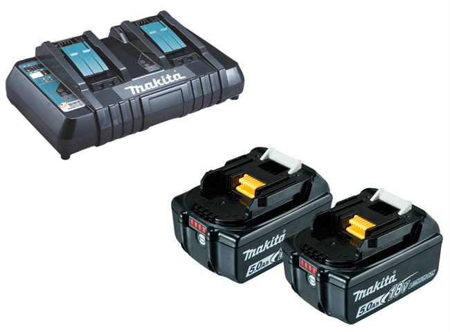 Makita Batteri 2 stk. BL1850B 18v 5.0ah, Lader