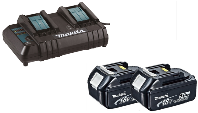 Makita Batteri 2 stk. BL1850B 18v 5.0ah, Lader DC18SH