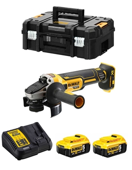 Dewalt 18V Akku vinkelsliber DCG405P2 Kulløs kit m. 2 x 5.0 batterier