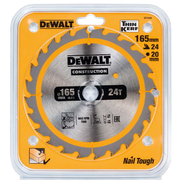 Dewalt klinge 165 mm x 20 mm (hul) 24T