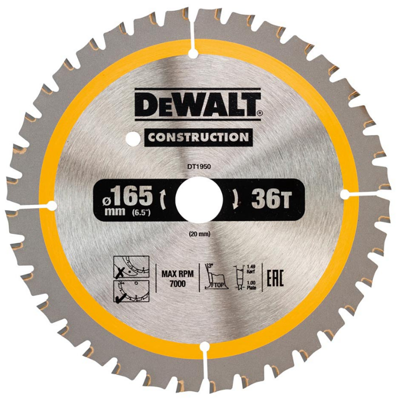 træfning Beskrivelse Opdagelse Dewalt klinge 165 mm x 20 mm (hul) 36T