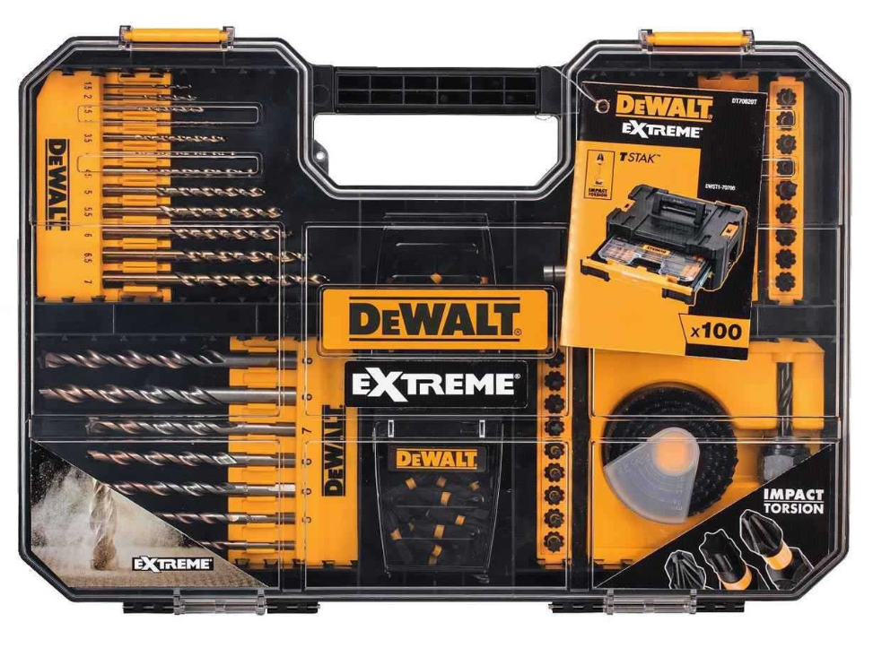 Interaktion Miniature ring Dewalt DT70620T 100-dels extreme bor/bit sæt