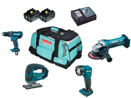 Makita LXT 18V  4 dels luksus Littium-Ion  sæt  med 2x 5.0Ah 